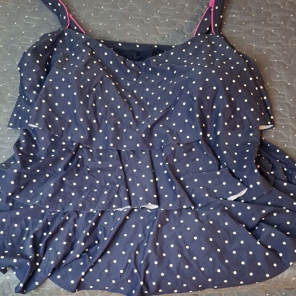 Beach House Navy and White Polka Dot Tankini swim top size 20W